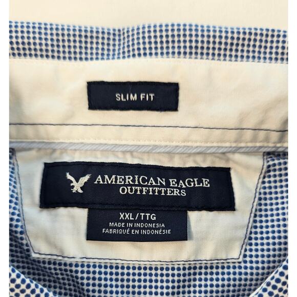 American eagle slim fit XXL 2XL blue gingham check long sleeve button up casual - Picture 4 of 7